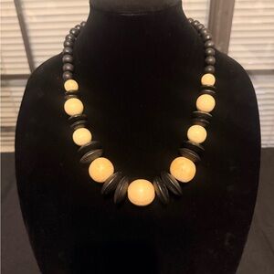 Handcrafted Black and Natural Wood Bead Necklace